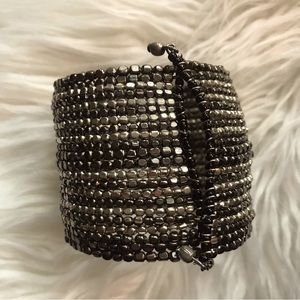 Silver & Gunmetal Beaded 2" Cuff Bracelet